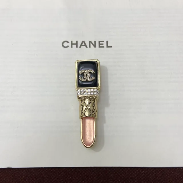 Chanel colgante de lápiz labial cadena curb oro negro esmaltado colgantes collar 3