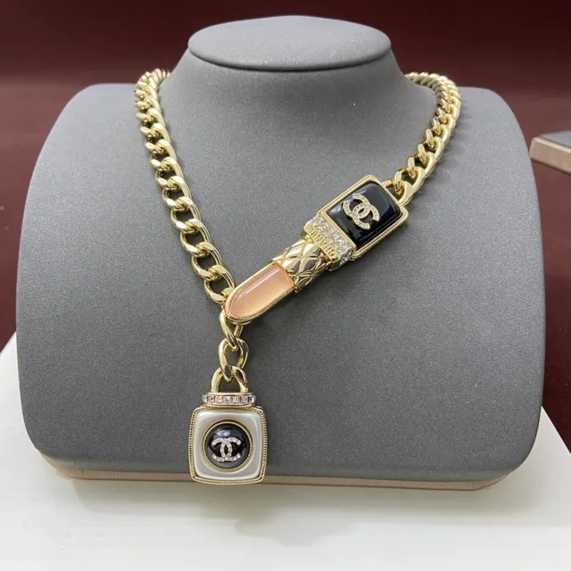 Chanel colgante de lápiz labial cadena curb oro negro esmaltado colgantes collar 4