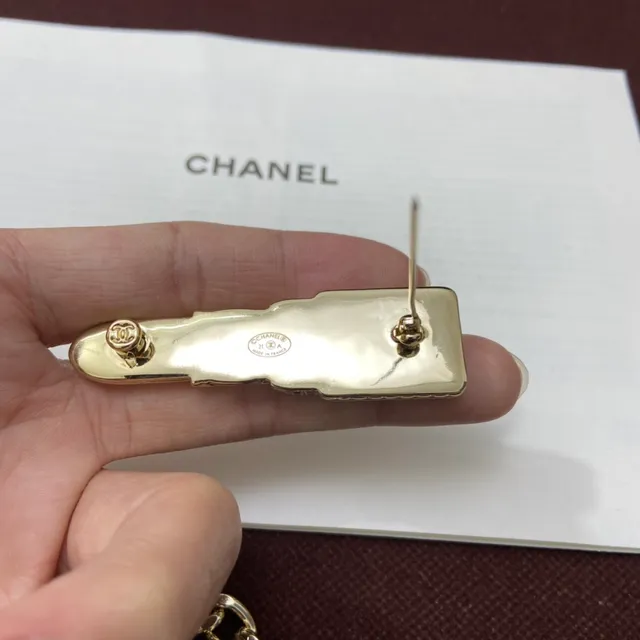 Chanel colgante de lápiz labial cadena curb oro negro esmaltado colgantes collar 5