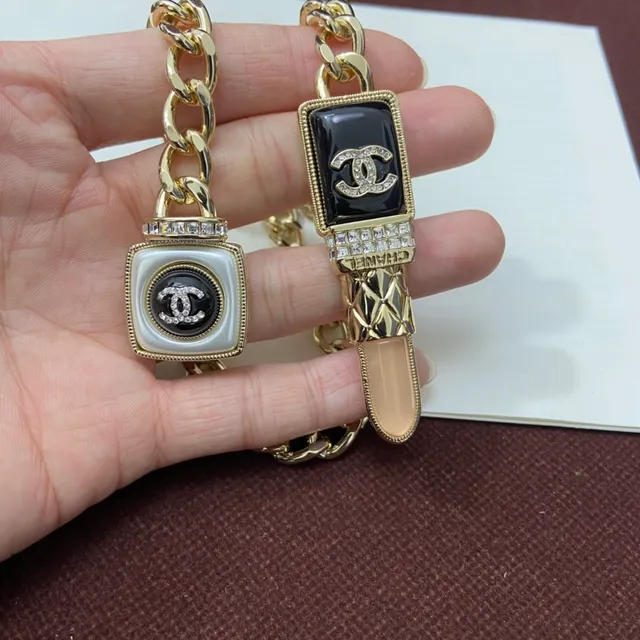 Chanel colgante de lápiz labial cadena curb oro negro esmaltado colgantes collar 7