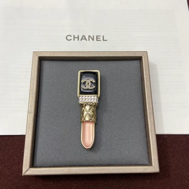 Chanel colgante de lápiz labial cadena curb oro negro esmaltado colgantes collar 8