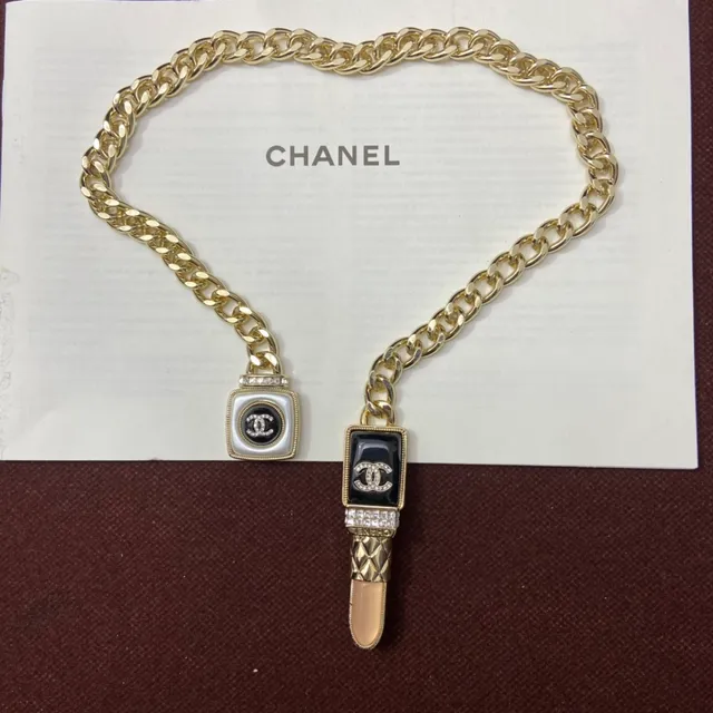 Chanel colgante de lápiz labial cadena curb oro negro esmaltado colgantes collar 9