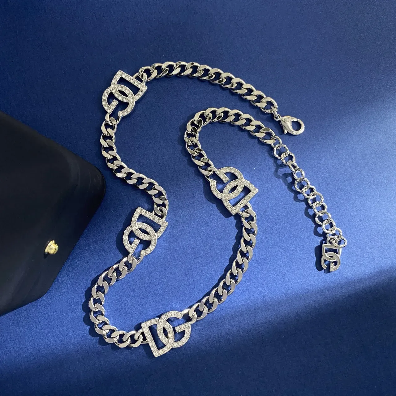 Chanel Logo Chain Rhinestone-Embellished Dual-Tone Necklace 6