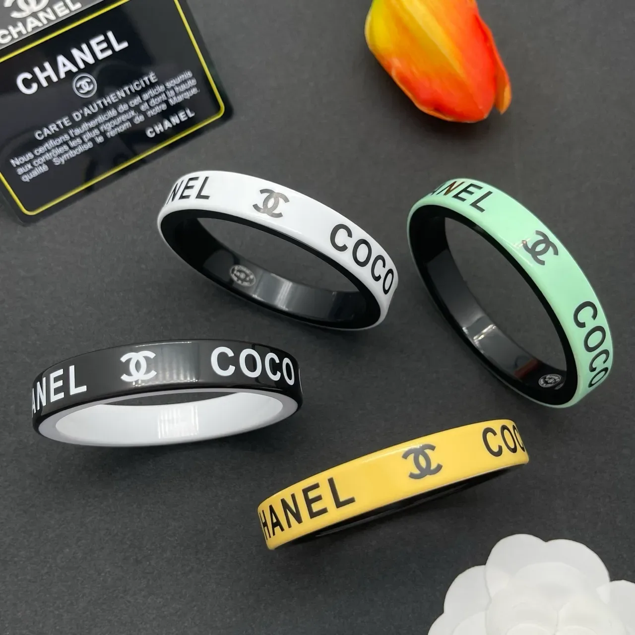 Chanel Logo-Print Mint Green and Black Bangle Bracelet 2
