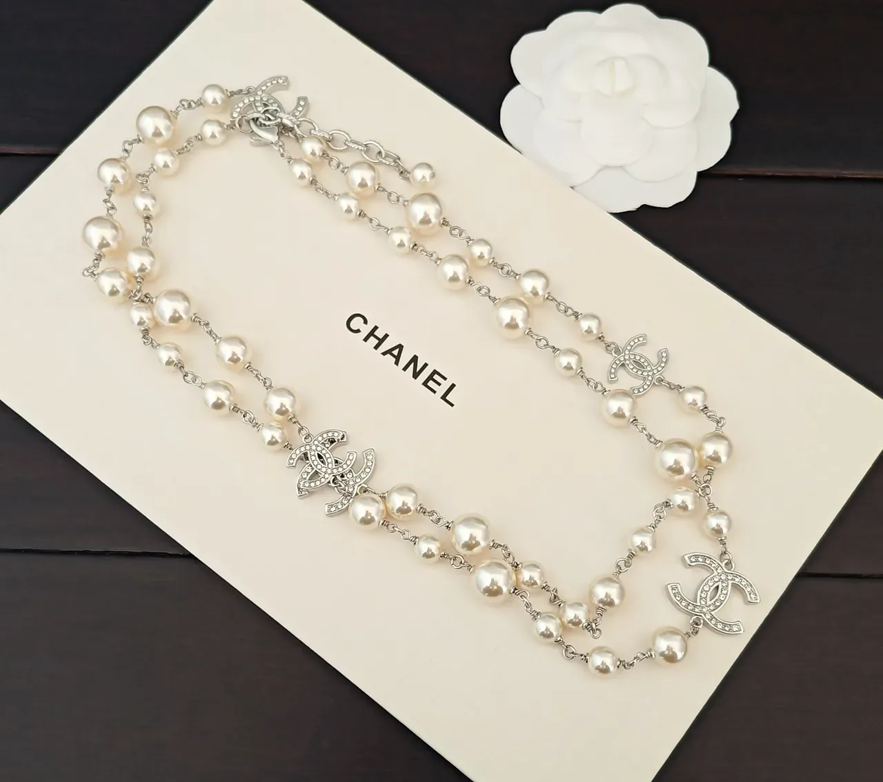 Chanel Pearl and Crystal CC Logo Chain Necklace 2