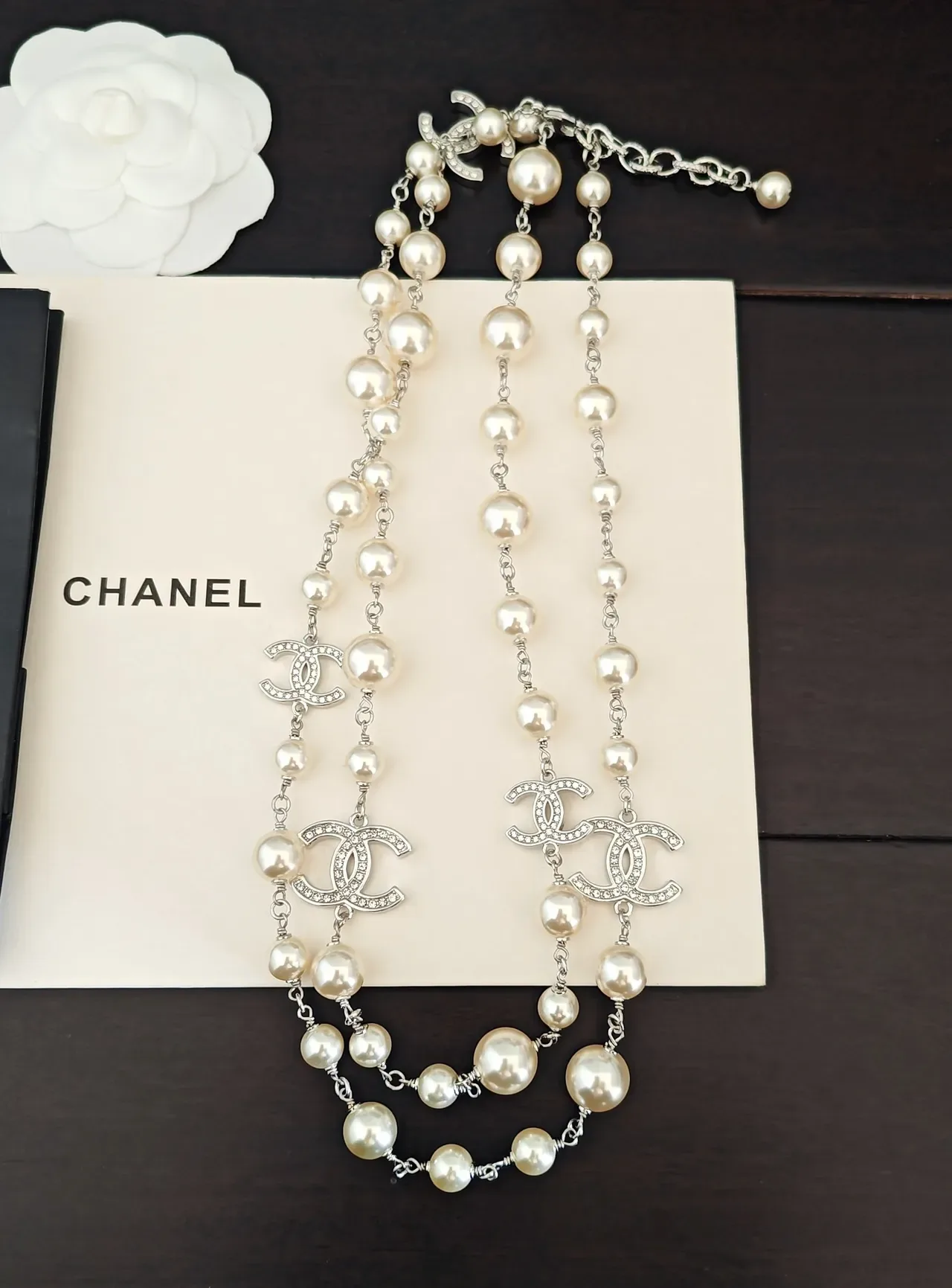 Chanel Pearl and Crystal CC Logo Chain Necklace 4