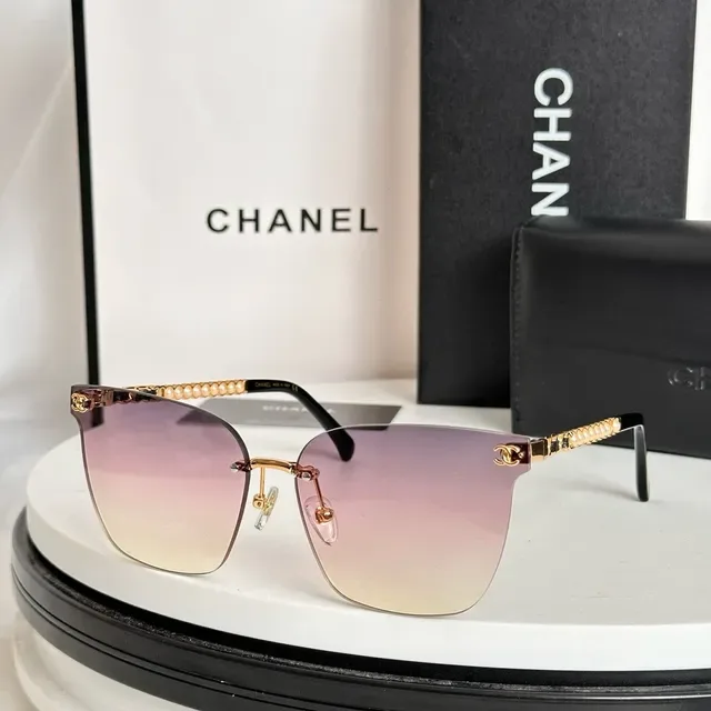 Chanel Óculos de Sol Corrente de Pérolas Sem Aro Gradiente 8