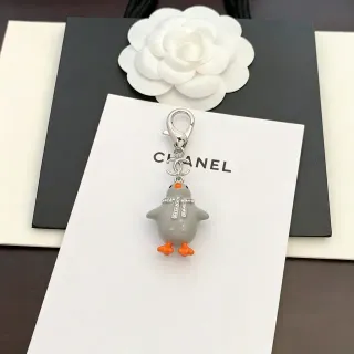 Chanel Penguin Charm Gray Orange Crystal-Embellished Scarf Jewelry