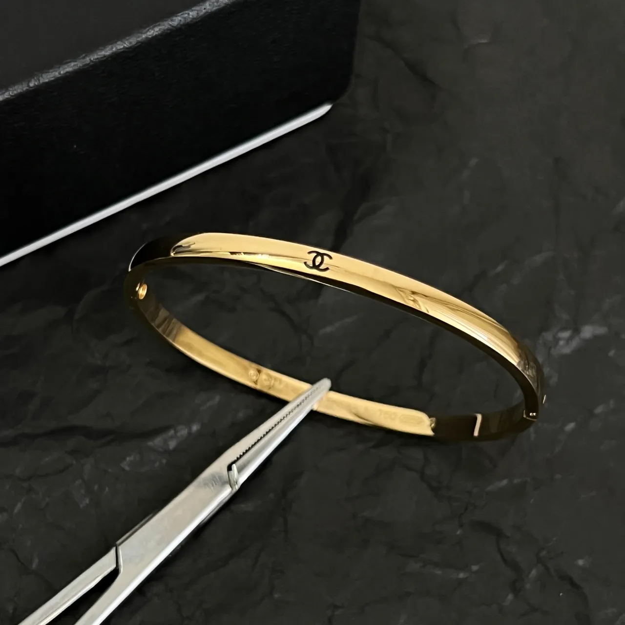 Chanel Two-Tone Interlocking CC Logo Bangle Bracelet 2