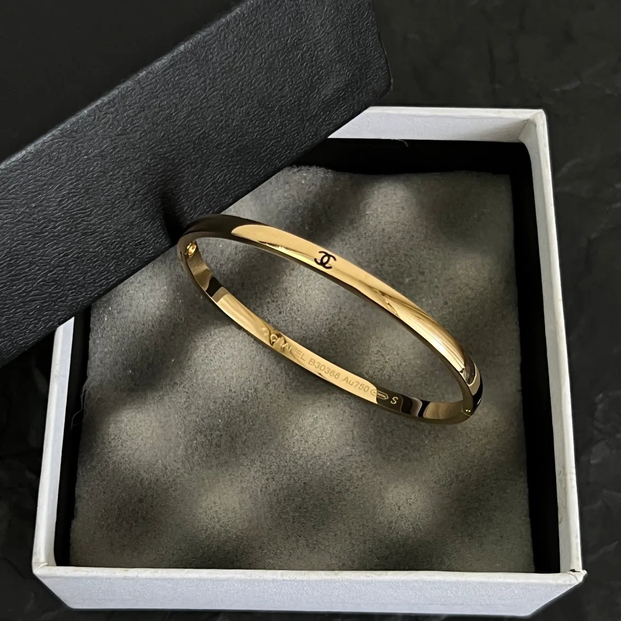 Chanel Two-Tone Interlocking CC Logo Bangle Bracelet 3