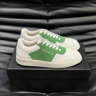 Chanel White Green Low-Top Two-Tone Sneakers