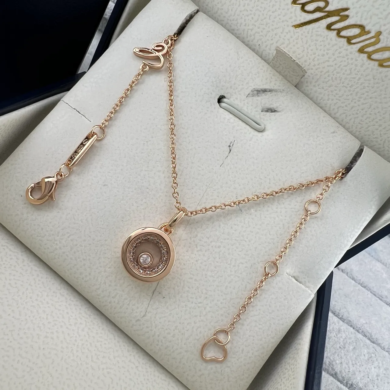 Chopard Gold Silver Rotating Disc Pendant Diamond Halo Necklace 4