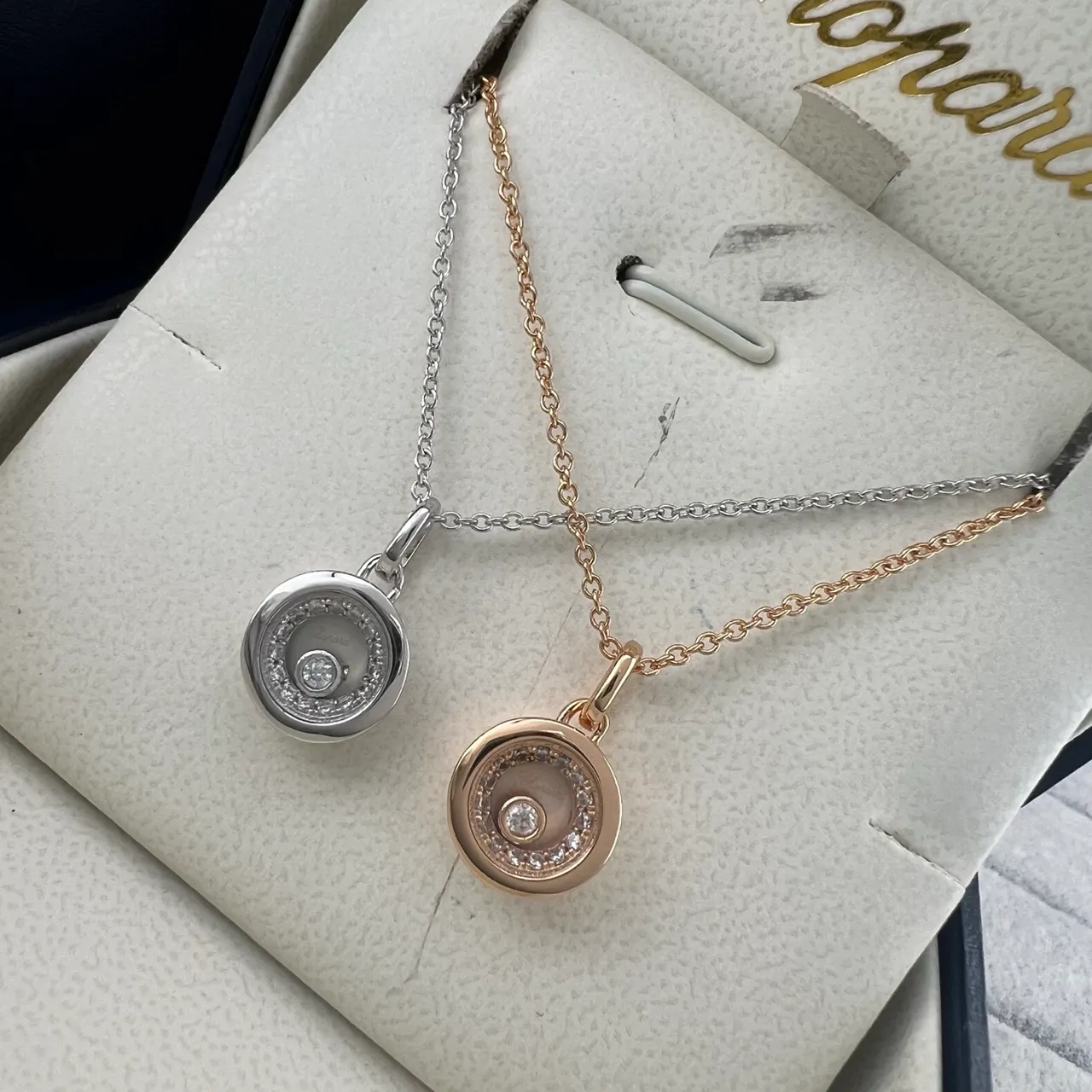 Chopard Gold Silver Rotating Disc Pendant Diamond Halo Necklace 6