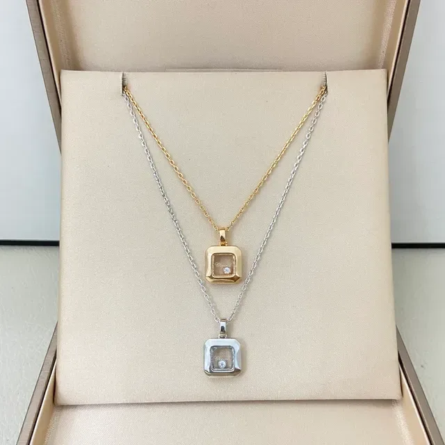 Chopard 快乐钻石 金银方形盒浮动钻石项链 2