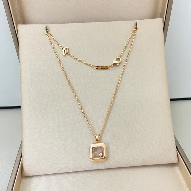 Chopard 快乐钻石 金银方形盒浮动钻石项链 3