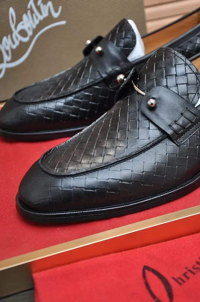 Christian Louboutin Noir Rouge Cuir Tressé Mocassin Double Bride Monacale Loafer 2