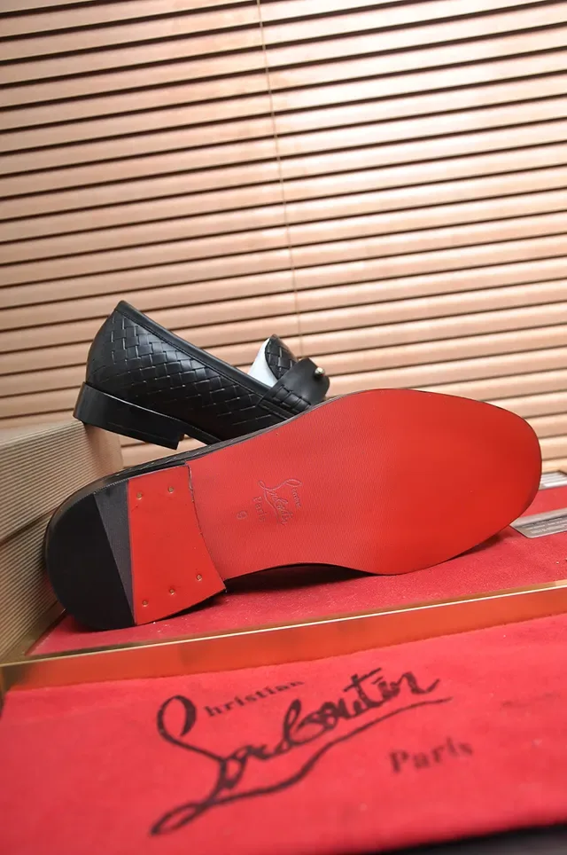 Christian Louboutin Noir Rouge Cuir Tressé Mocassin Double Bride Monacale Loafer 3