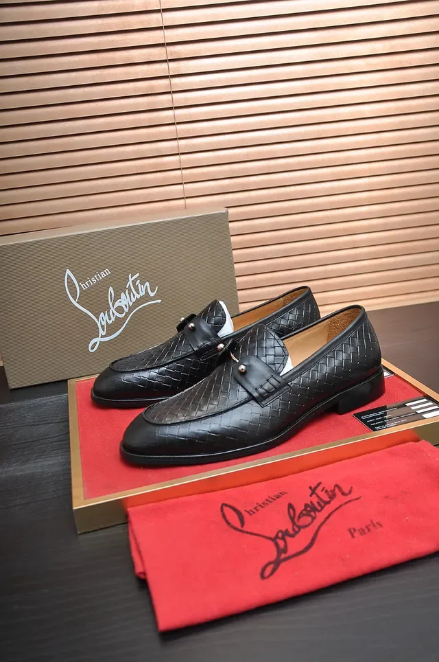 Christian Louboutin Noir Rouge Cuir Tressé Mocassin Double Bride Monacale Loafer 4
