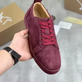 Christian Louboutin Burgundy Suede Low-Top Lace-Up Lifestyle Sneakers