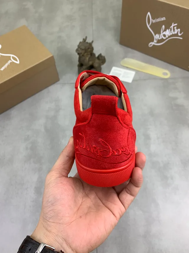Christian Louboutin Vermelho Bege Camurça Superior Monocromático Tênis Lifestyle 3