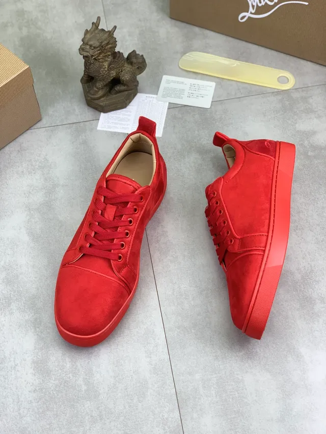 Christian Louboutin Vermelho Bege Camurça Superior Monocromático Tênis Lifestyle 5
