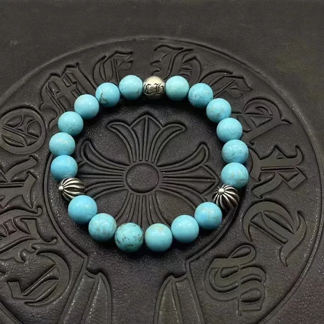 Chrome Hearts 黑色串珠手链 银色光泽珠子 十字护身符 4