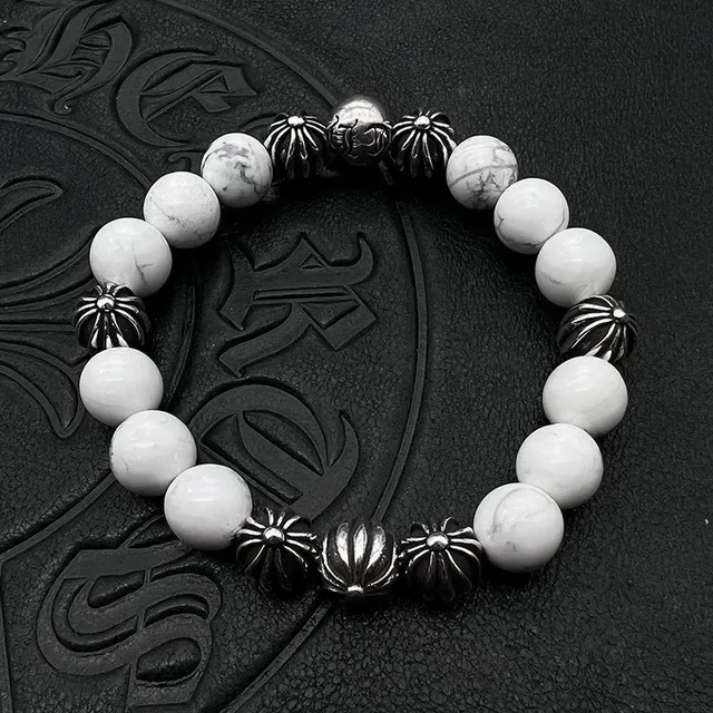Chrome Hearts 黑色串珠手链 银色光泽珠子 十字护身符 7
