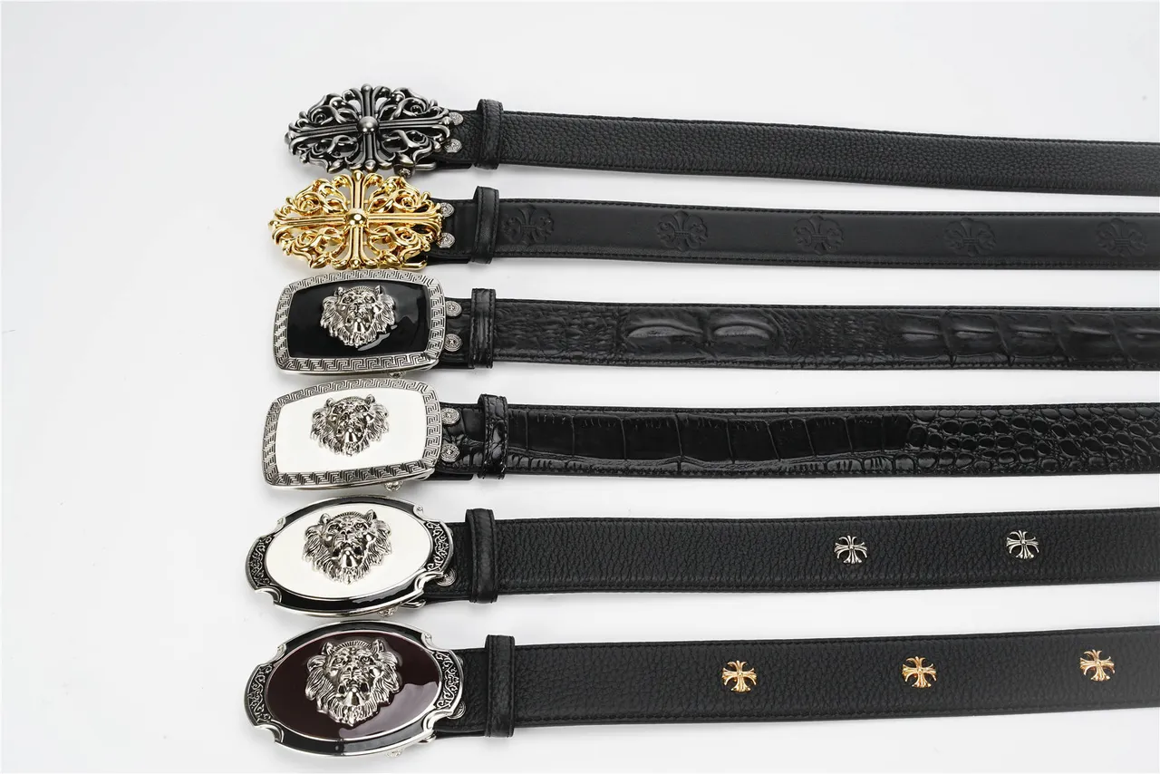 Chrome Hearts Black Gold Ornate Cross Buckle Baroque Scrollwork Leather Belt 2