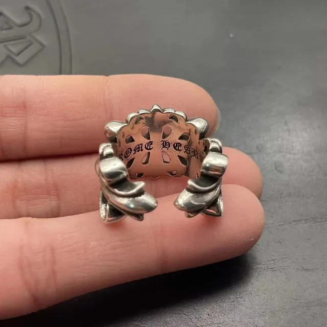 Chrome Hearts क्रॉस फ्लावर चांदी फ्लोरल मोटिफ उच्च चमकदार धातु अंगूठी 4