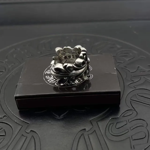 Chrome Hearts क्रॉस फ्लावर चांदी फ्लोरल मोटिफ उच्च चमकदार धातु अंगूठी 5