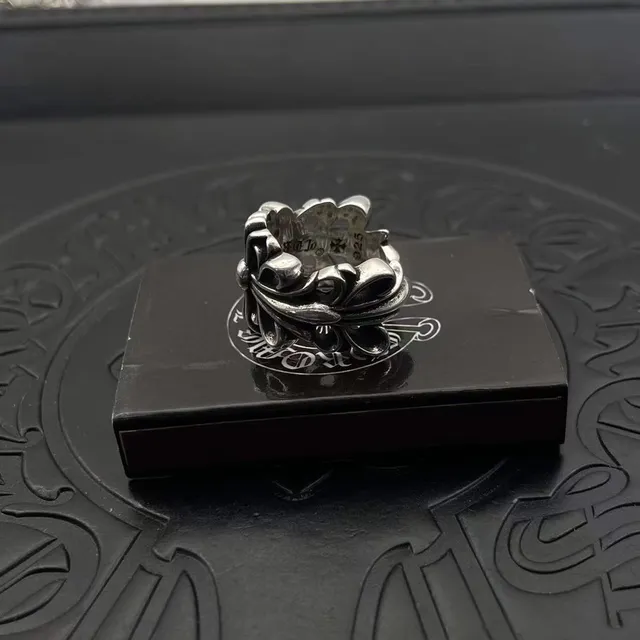 Chrome Hearts क्रॉस फ्लावर चांदी फ्लोरल मोटिफ उच्च चमकदार धातु अंगूठी 6