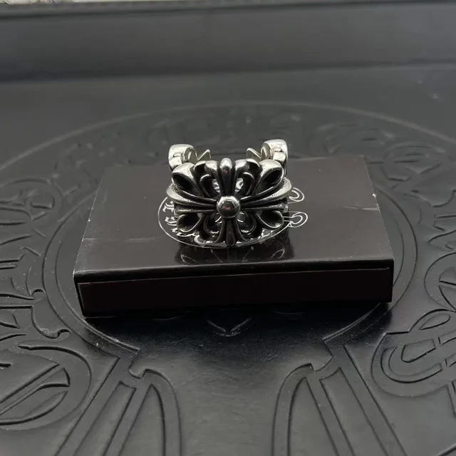 Chrome Hearts क्रॉस फ्लावर चांदी फ्लोरल मोटिफ उच्च चमकदार धातु अंगूठी 7