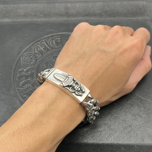Chrome Hearts Bracelet Plaque Croix Argent Chaîne Curb-Link Bracelets 2