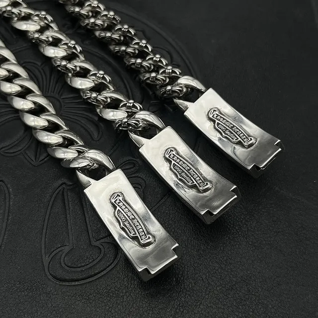 Chrome Hearts Bracelet Plaque Croix Argent Chaîne Curb-Link Bracelets 4