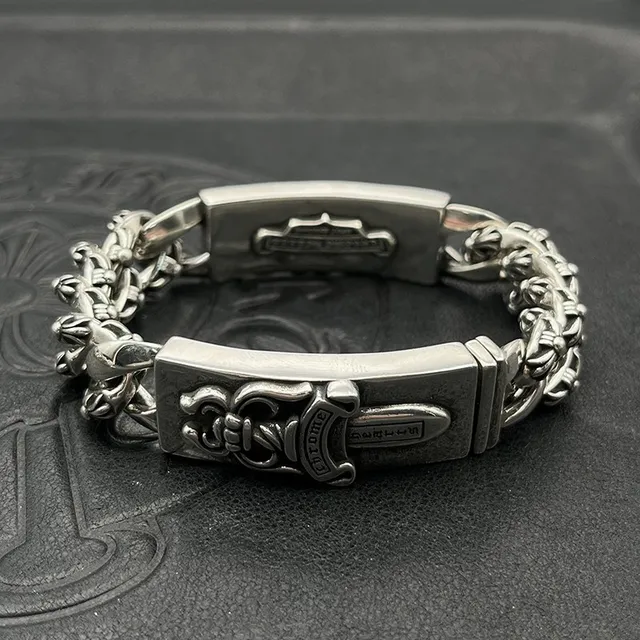 Chrome Hearts Bracelet Plaque Croix Argent Chaîne Curb-Link Bracelets 5