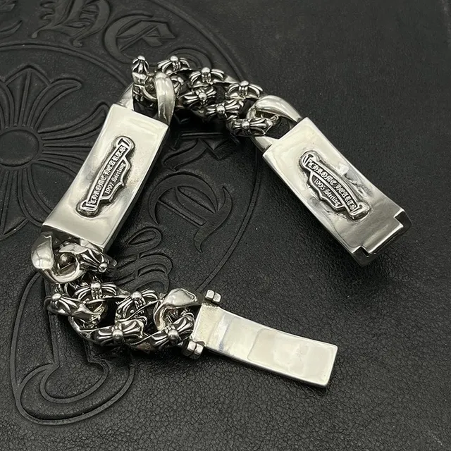 Chrome Hearts Bracelet Plaque Croix Argent Chaîne Curb-Link Bracelets 6