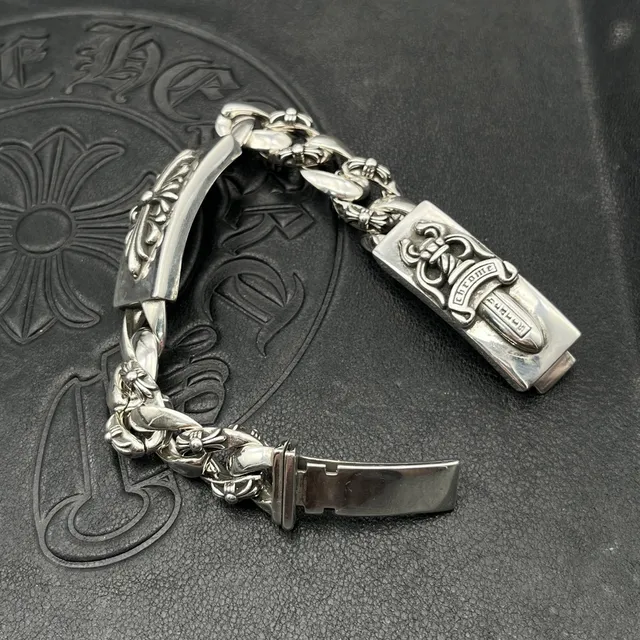 Chrome Hearts Bracelet Plaque Croix Argent Chaîne Curb-Link Bracelets 7