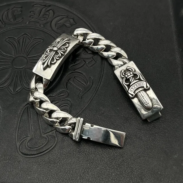 Chrome Hearts Bracelet Plaque Croix Argent Chaîne Curb-Link Bracelets 9