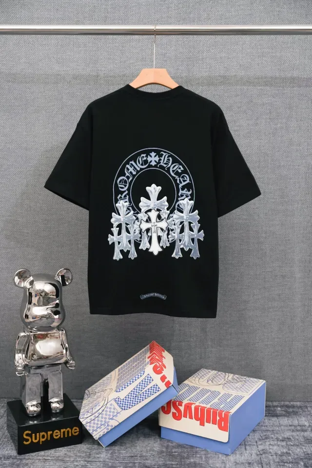 Chrome Hearts Double Cross এমব্রয়ডারি করা কালো টি-শার্ট 3