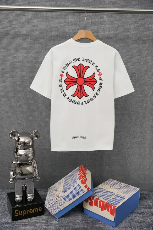Chrome Hearts सफेद कढ़ाईदार क्रॉस पॉकेट टी-शर्ट 4