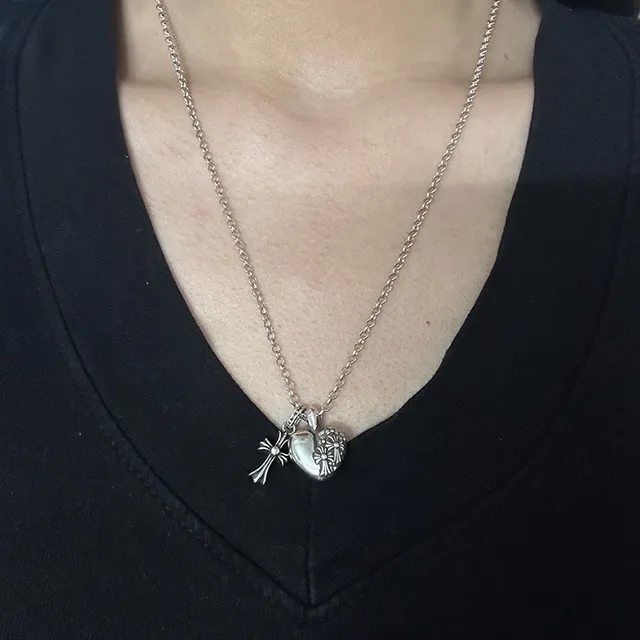 Chrome Hearts Silver Black Chain Heart Locket Pendant Necklace 2