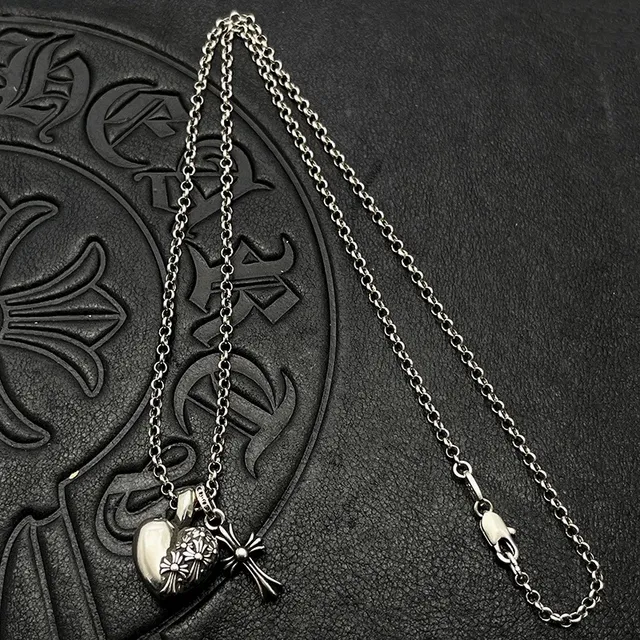 Chrome Hearts Silver Black Chain Heart Locket Pendant Necklace 3