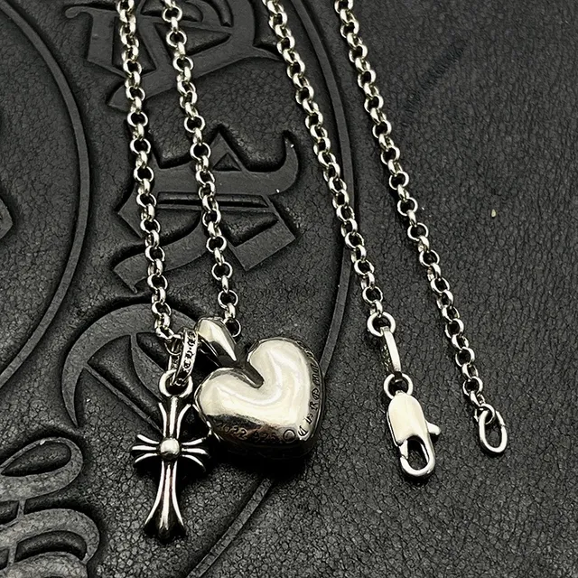 Chrome Hearts Silver Black Chain Heart Locket Pendant Necklace 4