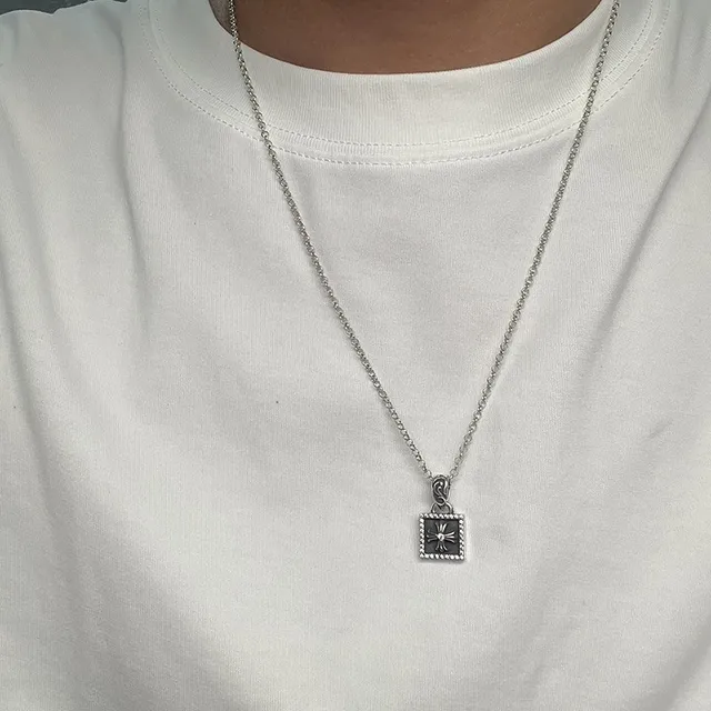 Chrome Hearts Silver Black Chain Square Pavé Pendant Necklace 2