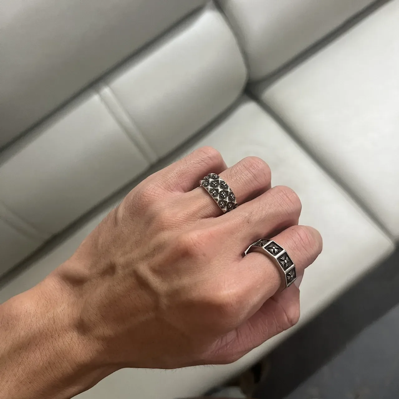 Chrome Hearts Silver Black Four-Square Band Enamel Inlays Ring 2