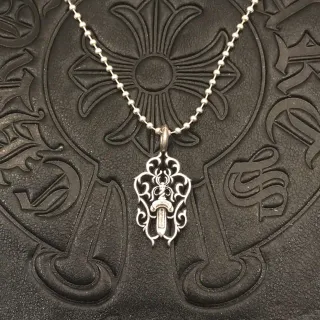 Chrome Hearts चाँदी काला गोथिक फिलीग्रे डैगर मोटिफ नेकलेस