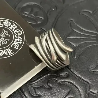 Chrome Hearts Silver Black Sculpted Multi-Band Organic Leaf-Inspired Ring