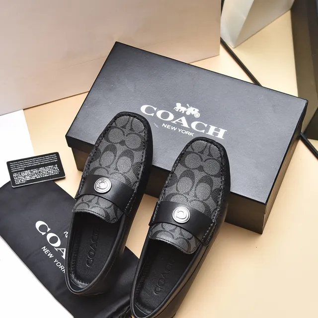 Coach 黑色灰色印花帆布皮革边饰乐福鞋 3