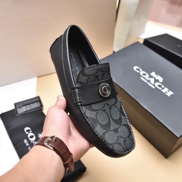 Coach 黑色灰色印花帆布皮革边饰乐福鞋 6