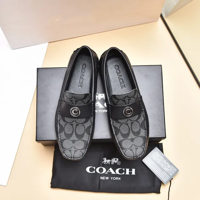 Coach 黑色灰色印花帆布皮革边饰乐福鞋 9